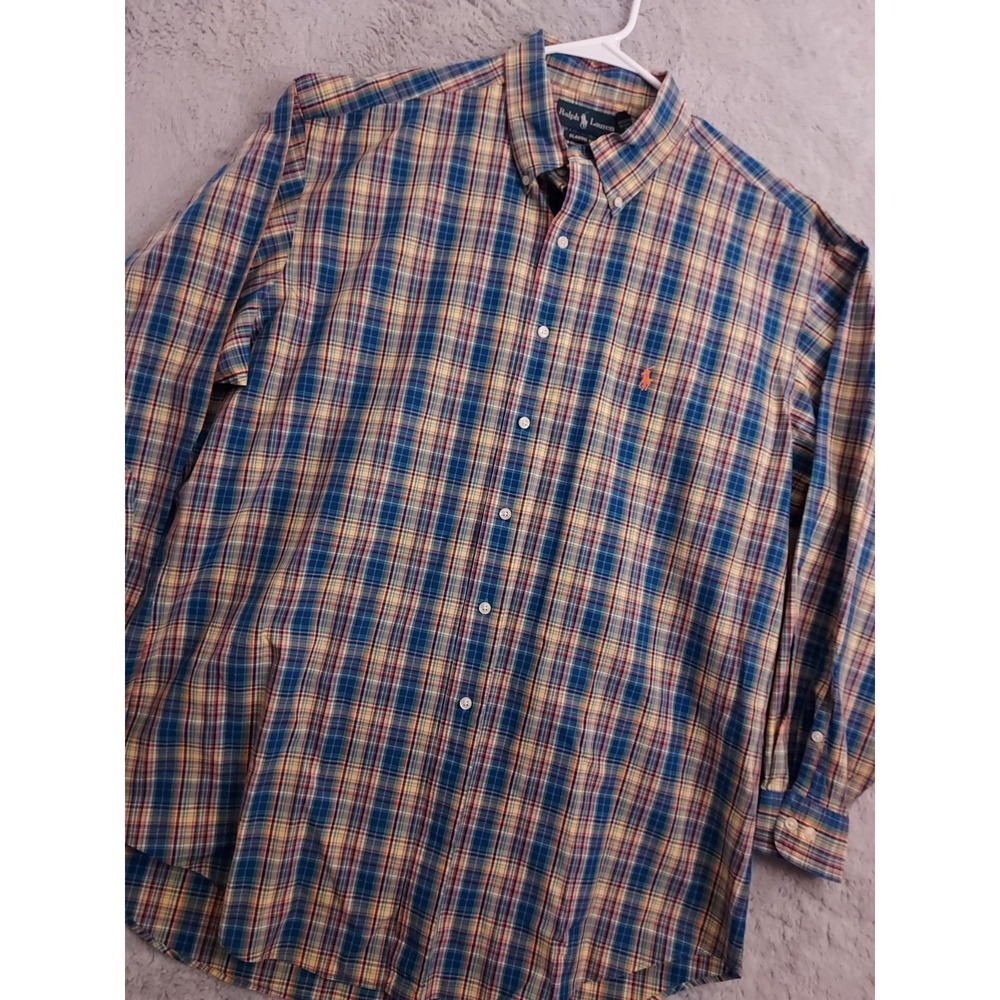 Vintage Polo Ralph Lauren Shirt Mens 2XL XXL Madras Plaid Colorful Oxford Preppy
